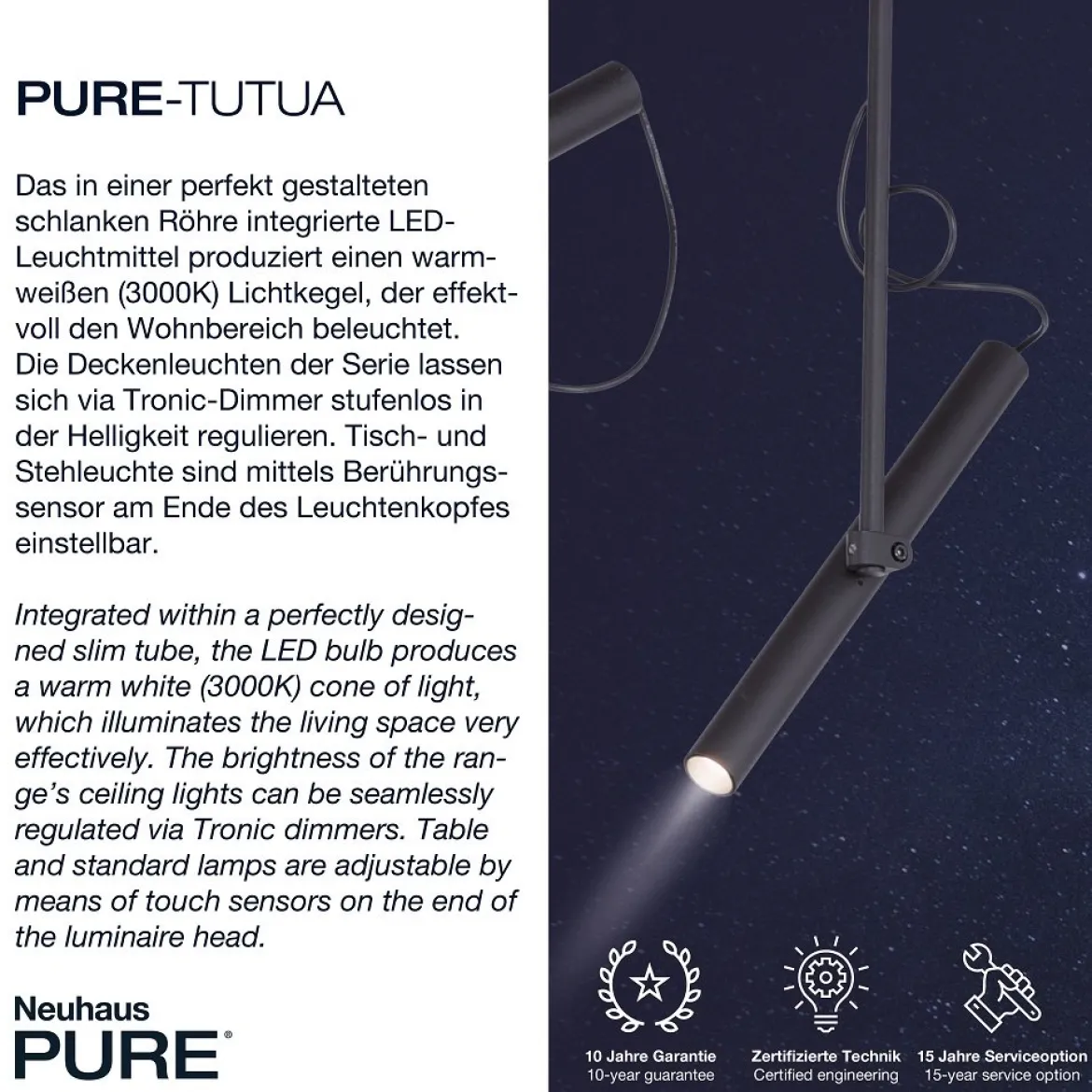 Paul Neuhaus 6068-18 PURE-TUTUA LED Deckenleuchte schwarz dimmbar