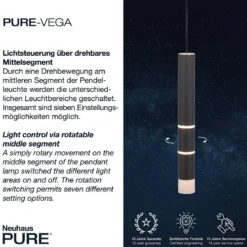 Paul Neuhaus 2211-18 PURE VEGA LED Pendelleuchte schwarz getrennt schaltbar