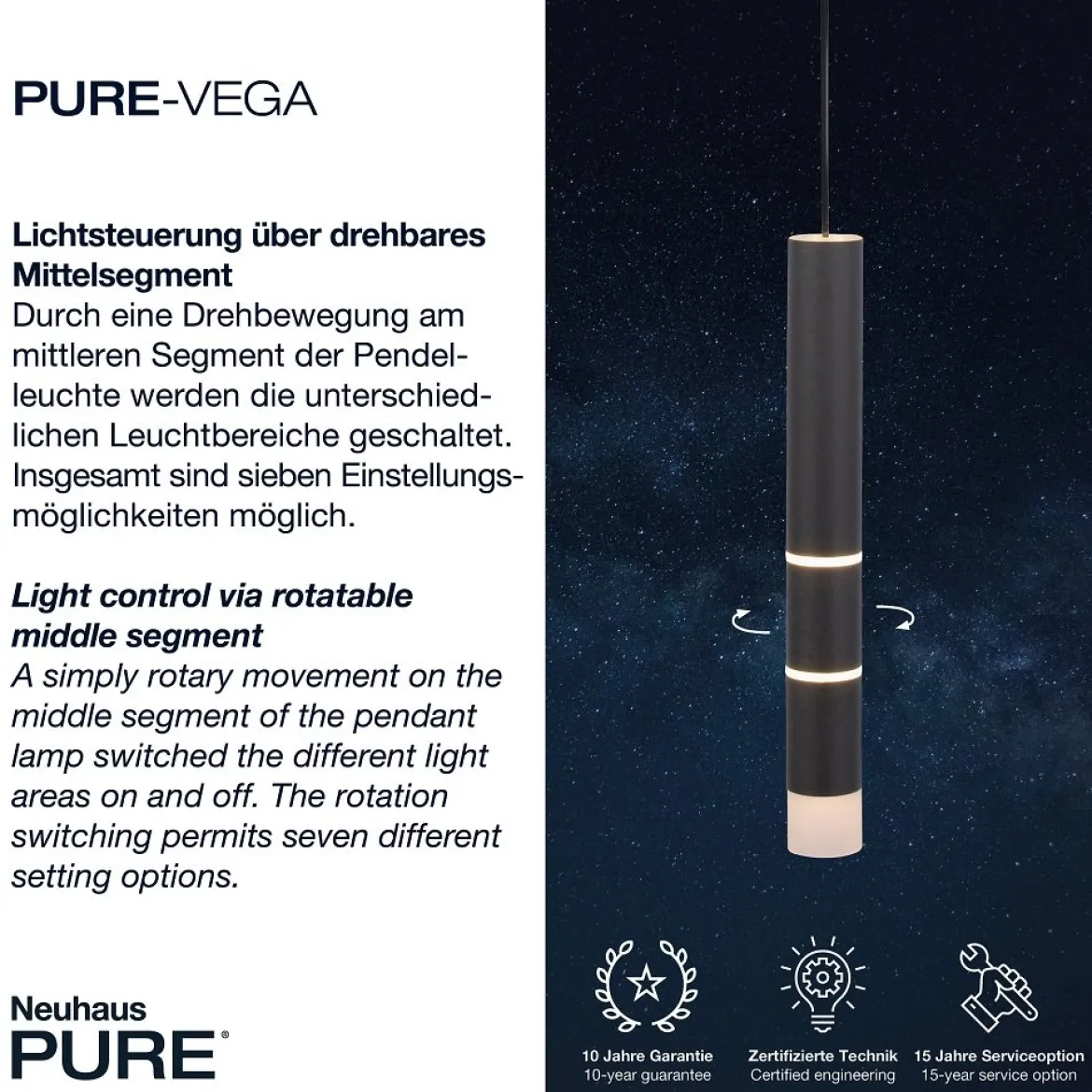 Paul Neuhaus 2211-18 PURE VEGA LED Pendelleuchte schwarz getrennt schaltbar