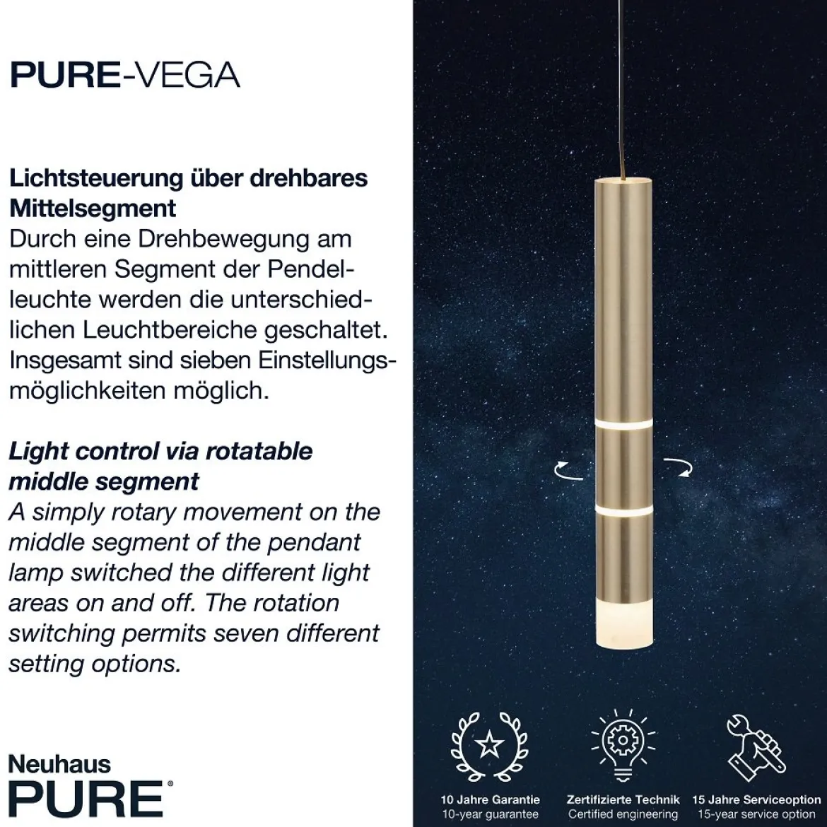 Paul Neuhaus 2211-60 PURE-VEGA LED Pendelleuchte messing matt getrennt schaltbar
