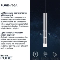 Paul Neuhaus 2211-95 PURE-VEGA LED Pendelleuchte aluminium getrennt schaltbar