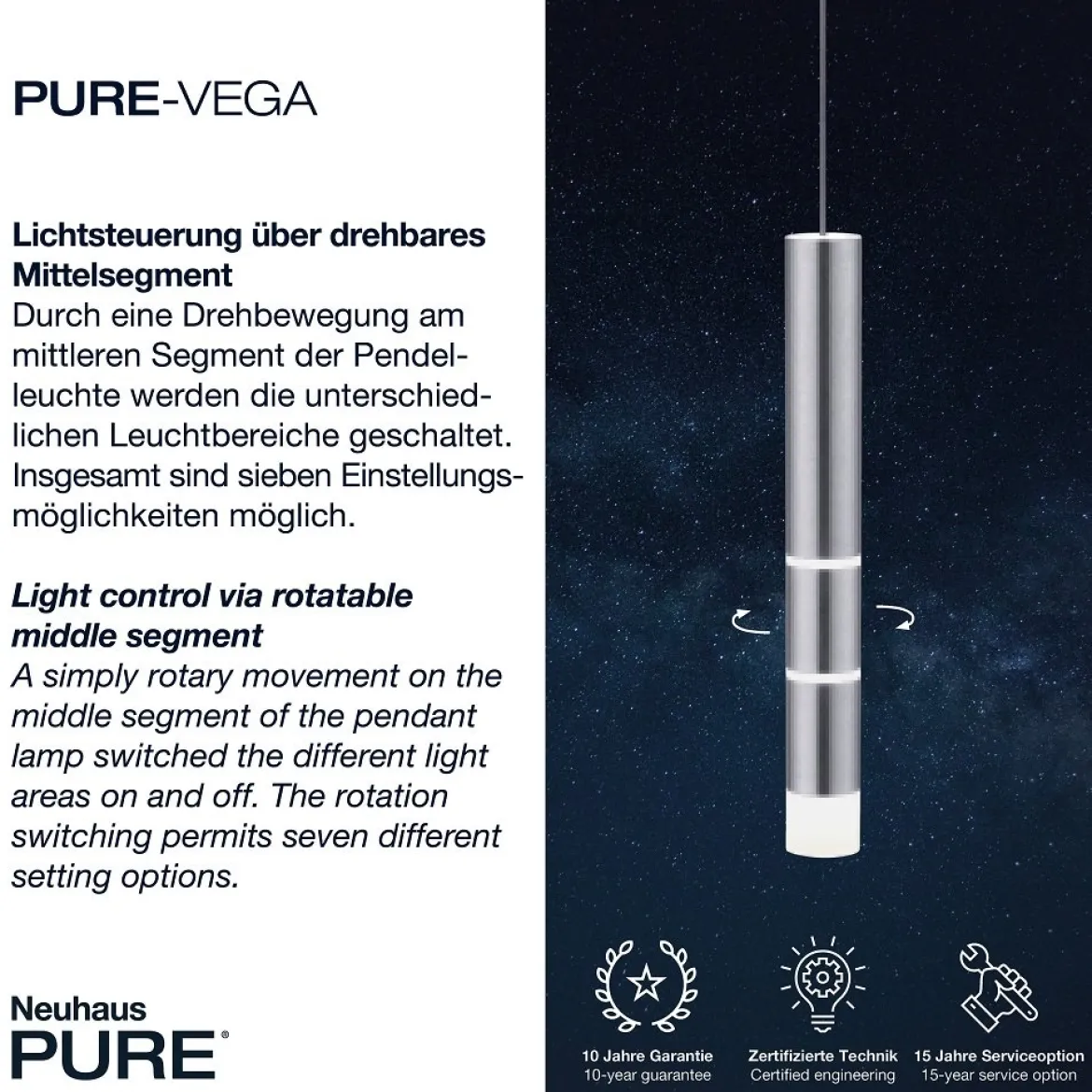 Paul Neuhaus 2211-95 PURE-VEGA LED Pendelleuchte aluminium getrennt schaltbar