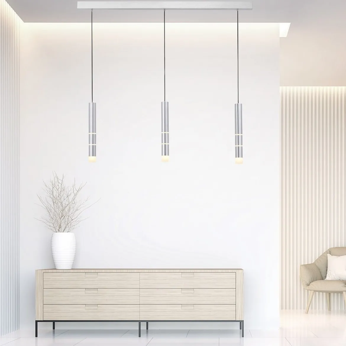 Paul Neuhaus 2213-95 PURE-VEGA LED Pendelleuchte aluminium 3-flammig getrennt schaltbar