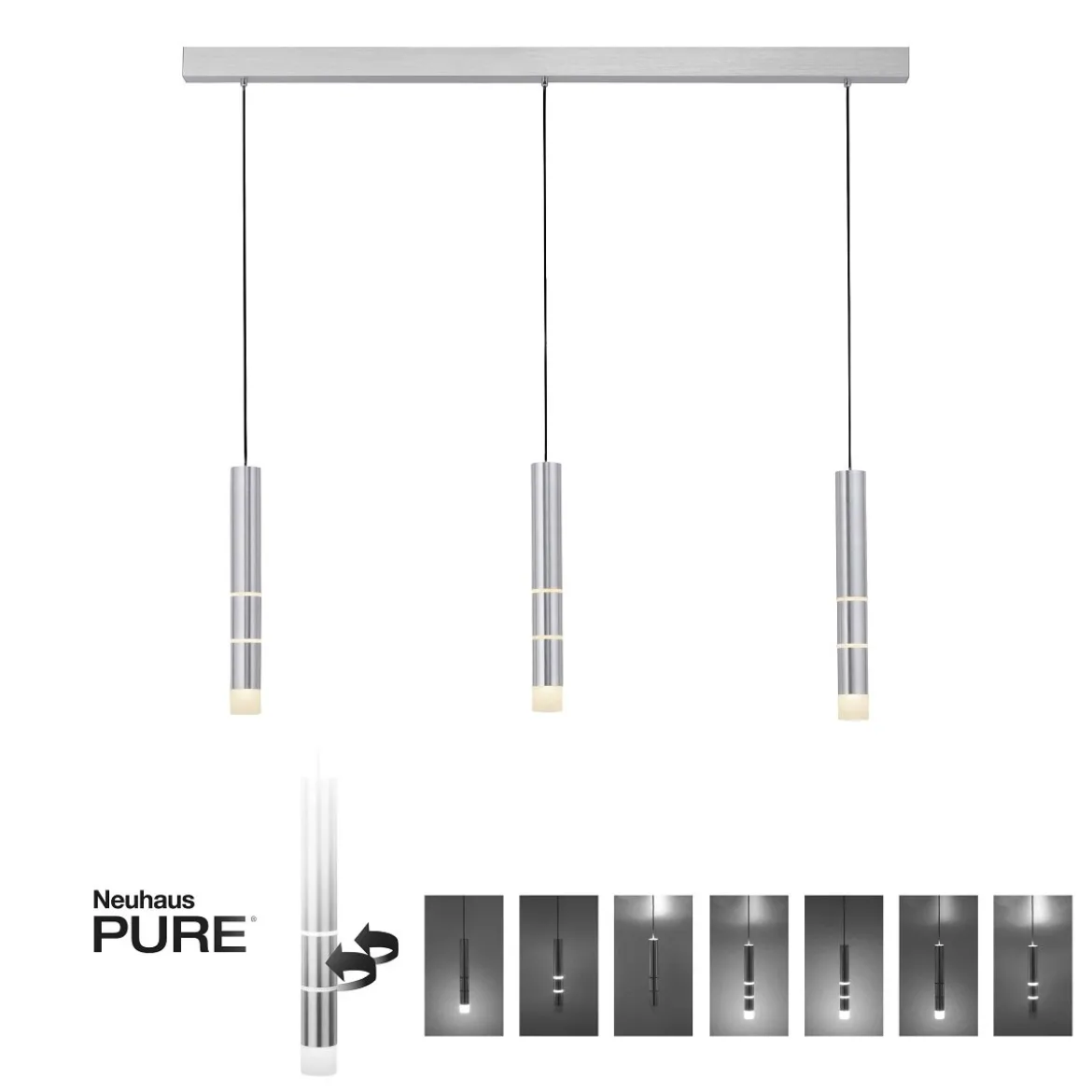 Paul Neuhaus 2213-95 PURE-VEGA LED Pendelleuchte aluminium 3-flammig getrennt schaltbar