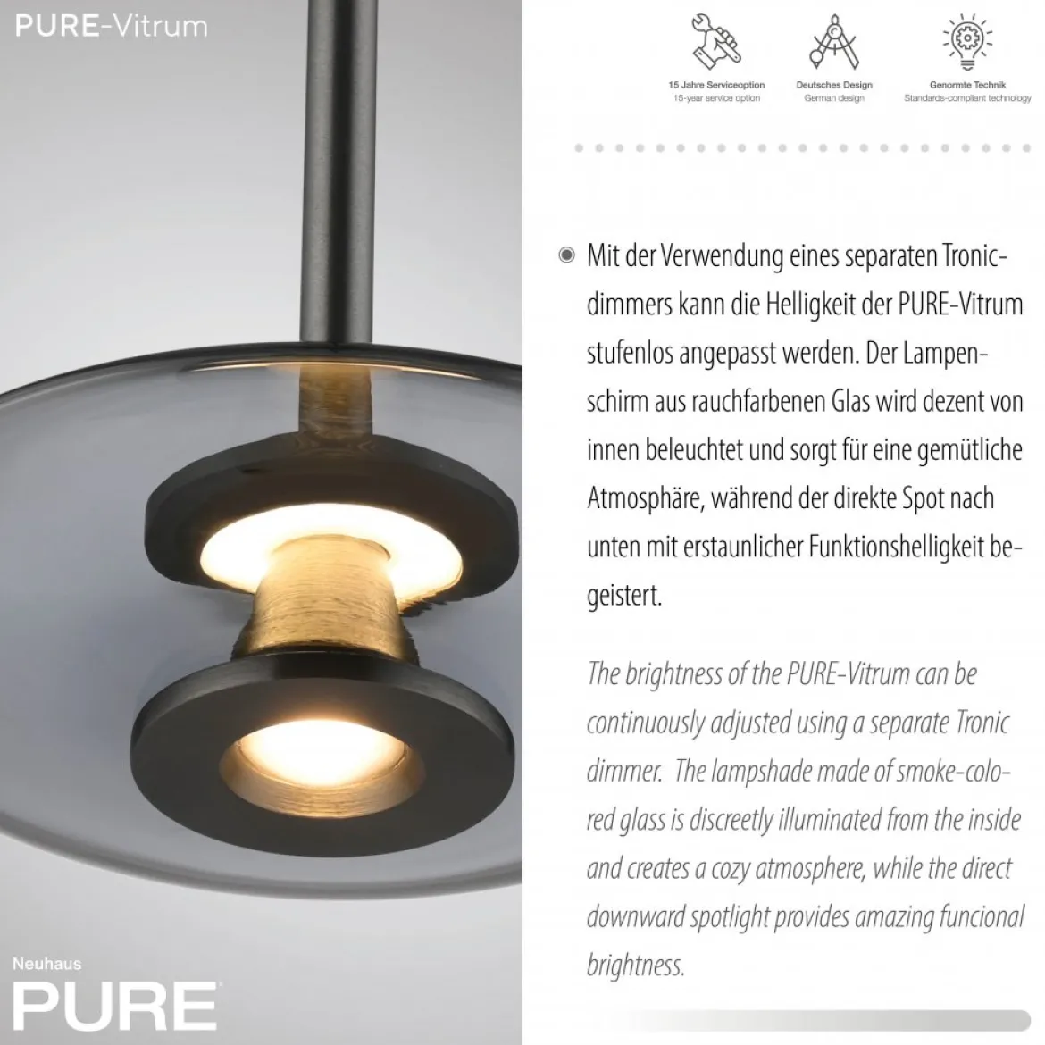 Paul Neuhaus 2053-15 PURE Vitrum Pendelleuchte platin (grau) dimmbar