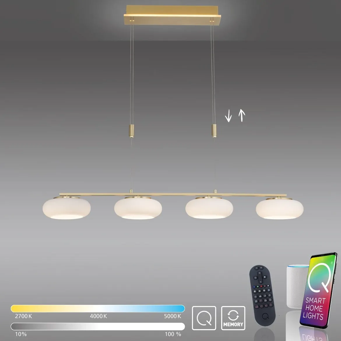 Paul Neuhaus 2079-60 Q-ETIENNE Pendelleuchte 4-flammig Messing Matt