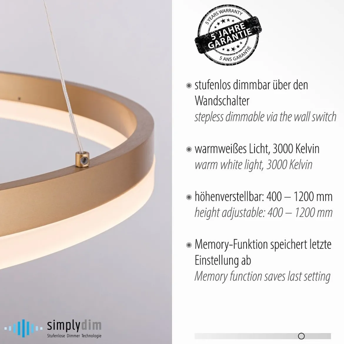 Paul Neuhaus 2382-60 Titus LED Pendelleuchte 60 messingfarben