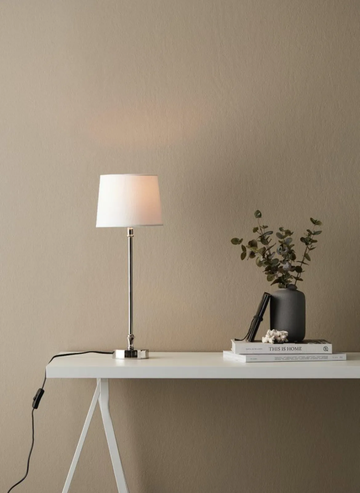 PR Home 71001-420FR01 Tischleuchte Liam silber Stoffschirm weiß 59cm