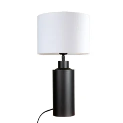 PR Home 4163203-FR01 Tischleuchte Solo Schwarz Matt Stoffschirm Weiß 55cm