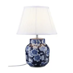 PR Home 4604717 Tischleuchte Fanny Blau Stoffschirm Weiß 47cm