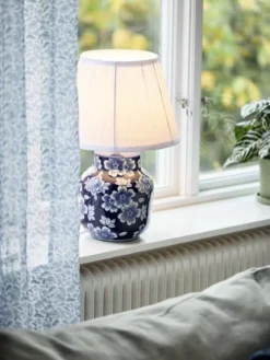 PR Home 4604717 Tischleuchte Fanny Blau Stoffschirm Weiß 47cm