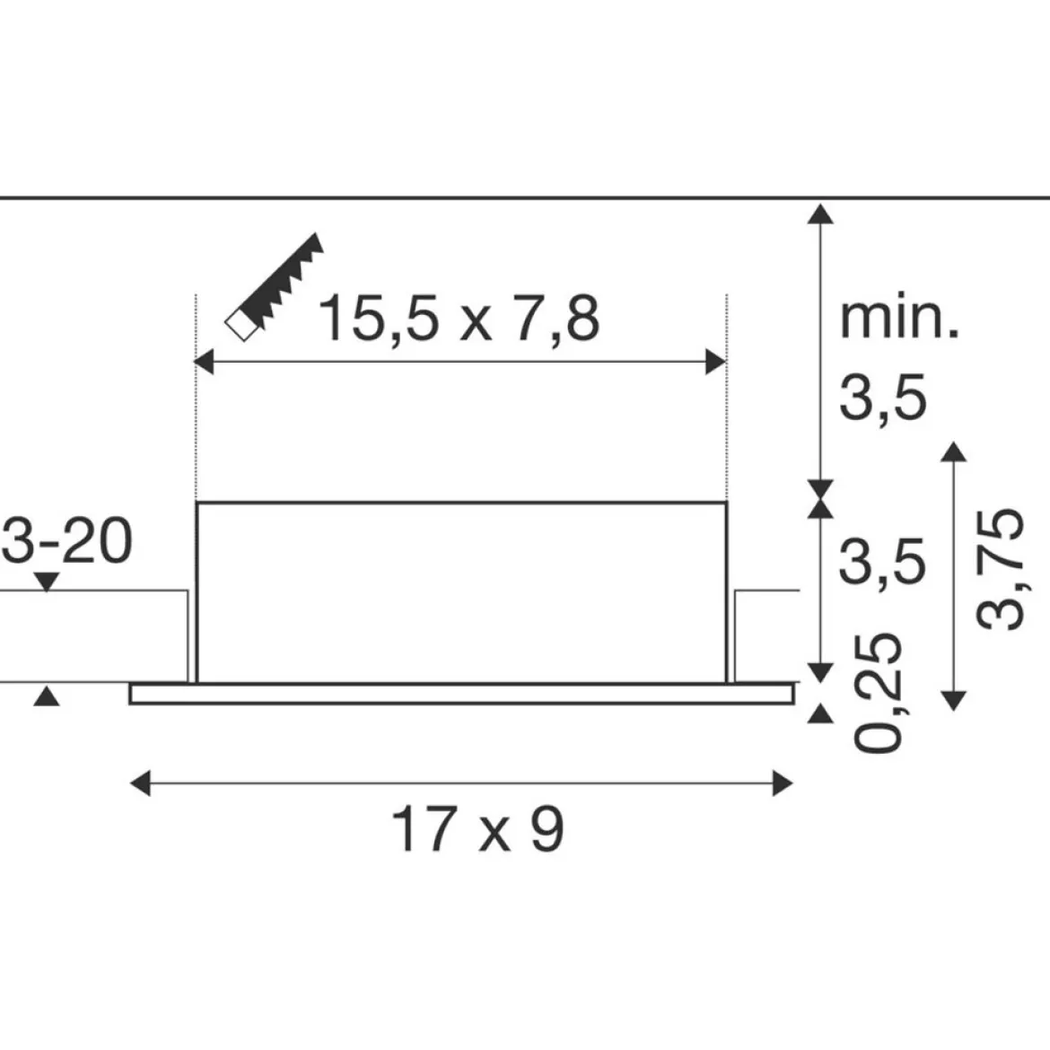 SLV 1008513 NEW TRIA® 155 Deckeneinbauleuchte eckig 3000K zweiflammig PHASE 38° weiß
