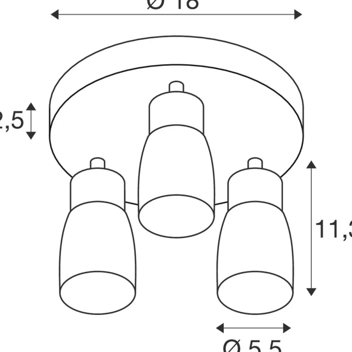SLV 1008343 PURI 2.0 Dome Wand- und Deckenleuchte rund 3-flammig grau GU10