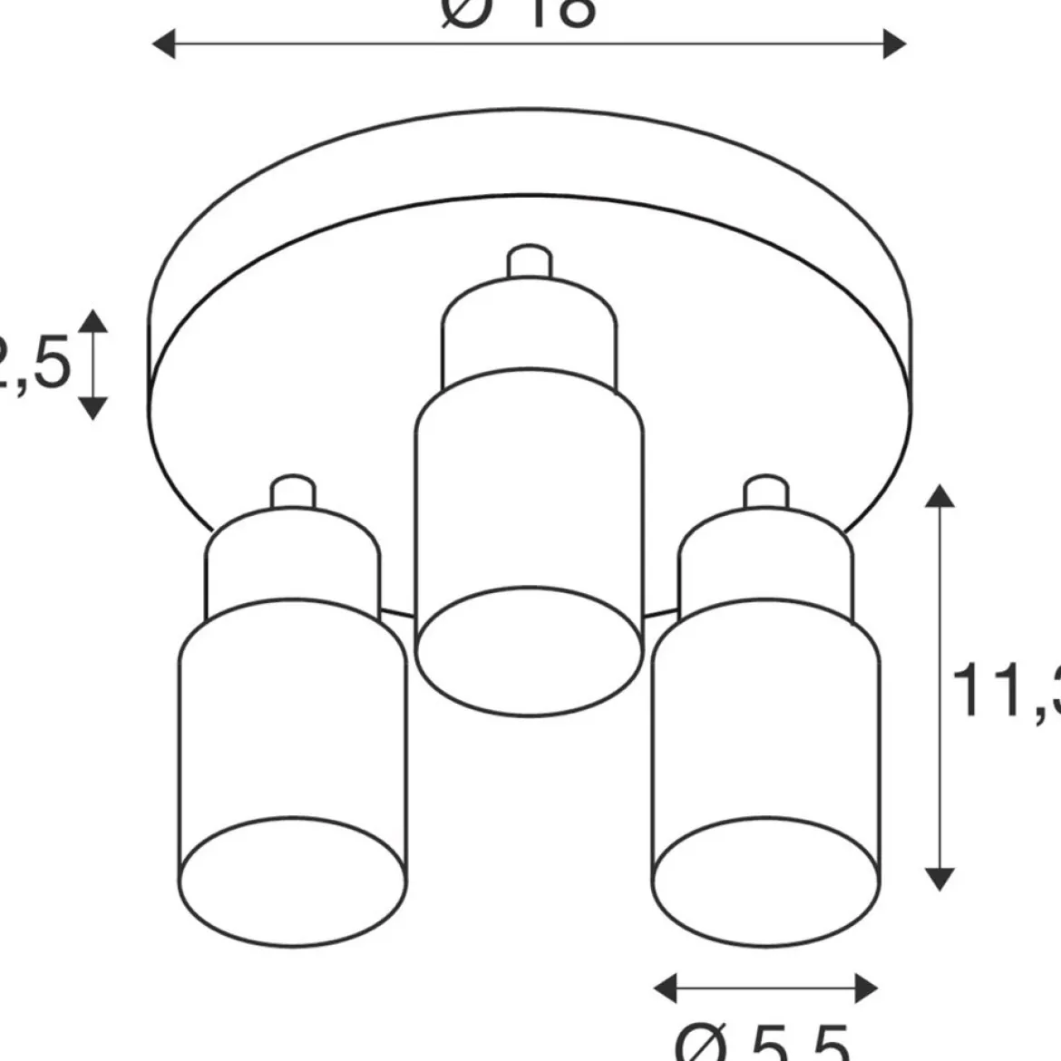 SLV 1008332 PURI 2.0 Tube Wand- und Deckenleuchte rund 3-flammig schwarz GU10
