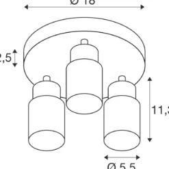 SLV 1008334 PURI 2.0 Tube Wand- und Deckenleuchte rund 3-flammig weiß GU10